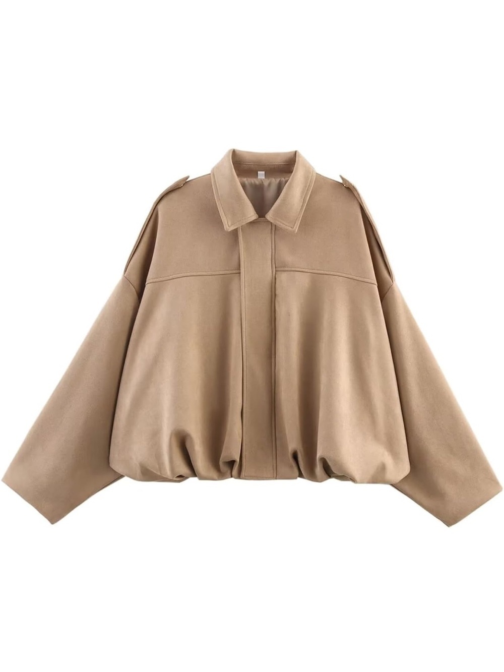 Women’s Balloon-Hem Utility Jacket in Beige - Picture 1 of 2